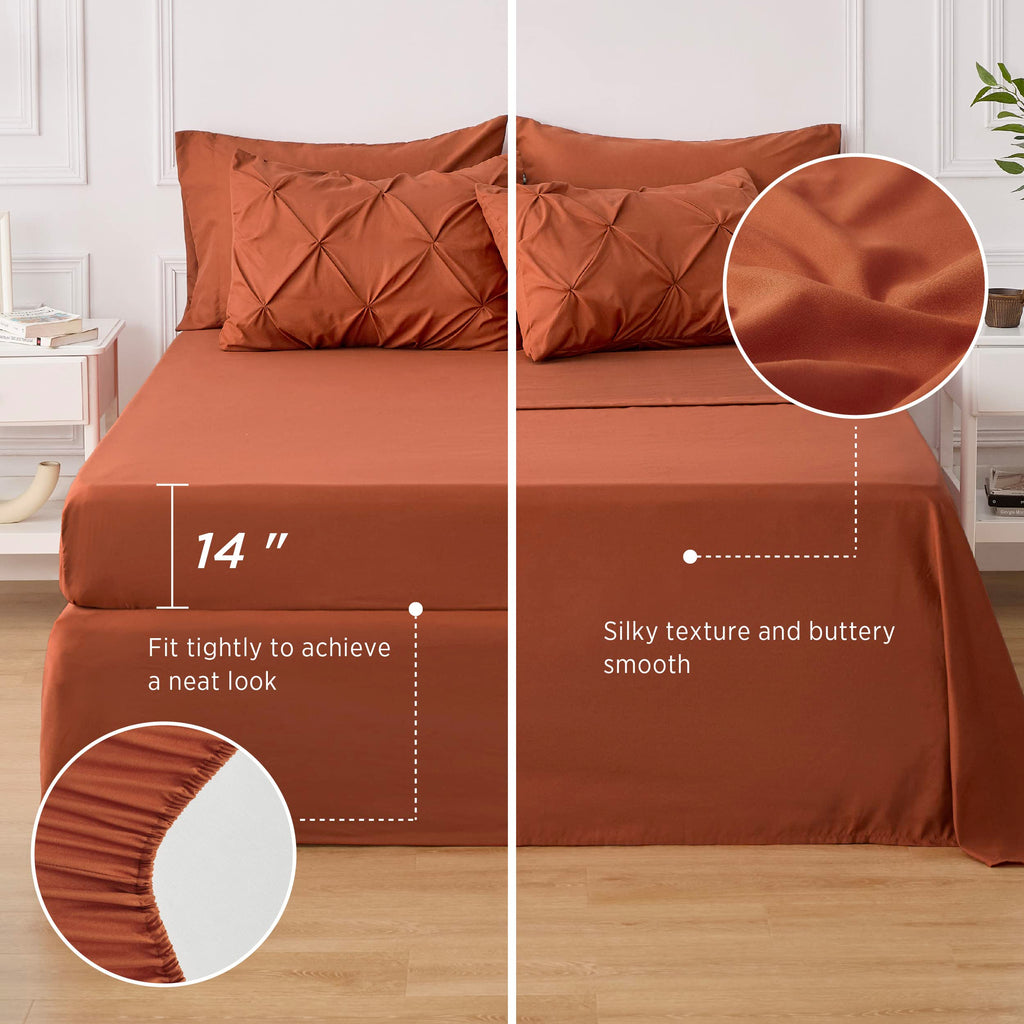 Bedsure Full Size Comforter Sets - Bedding Sets Full 7 Pieces, Bed In A Bag Burnt Orange Bed Sets With Comforter, Sheets, Pillow