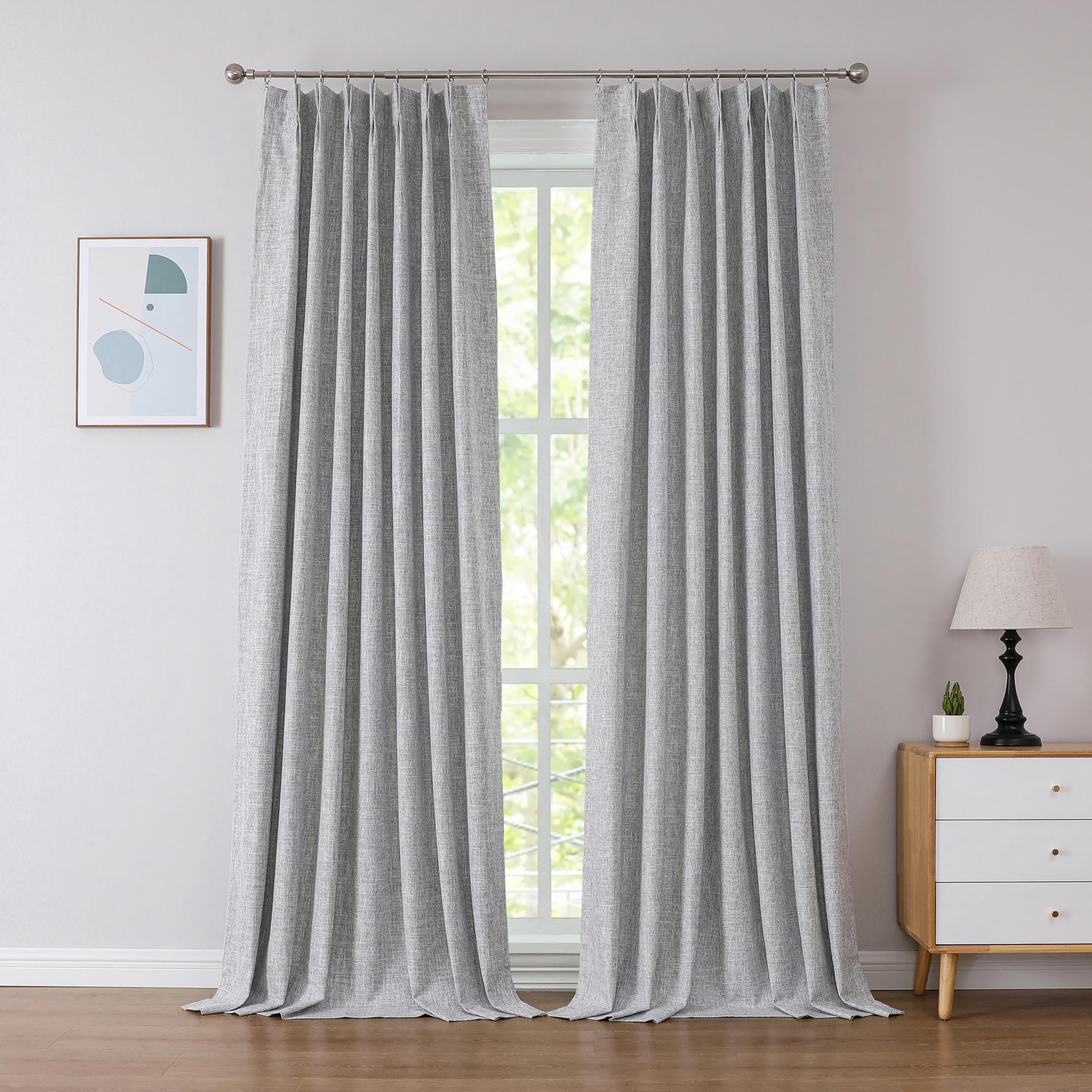Kayne Studio Blackout Custom Curtains Pinch Pleated Curtains,95 Inches Long Linen Textured Pleated Drapes for Living Room,Therma
