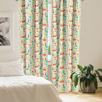 Ambesonne Cartoon Window Curtains, Wild Fox Wolf With Leaves Flowers And Leafless Trees Print, Lightweight Decorative Panels Set