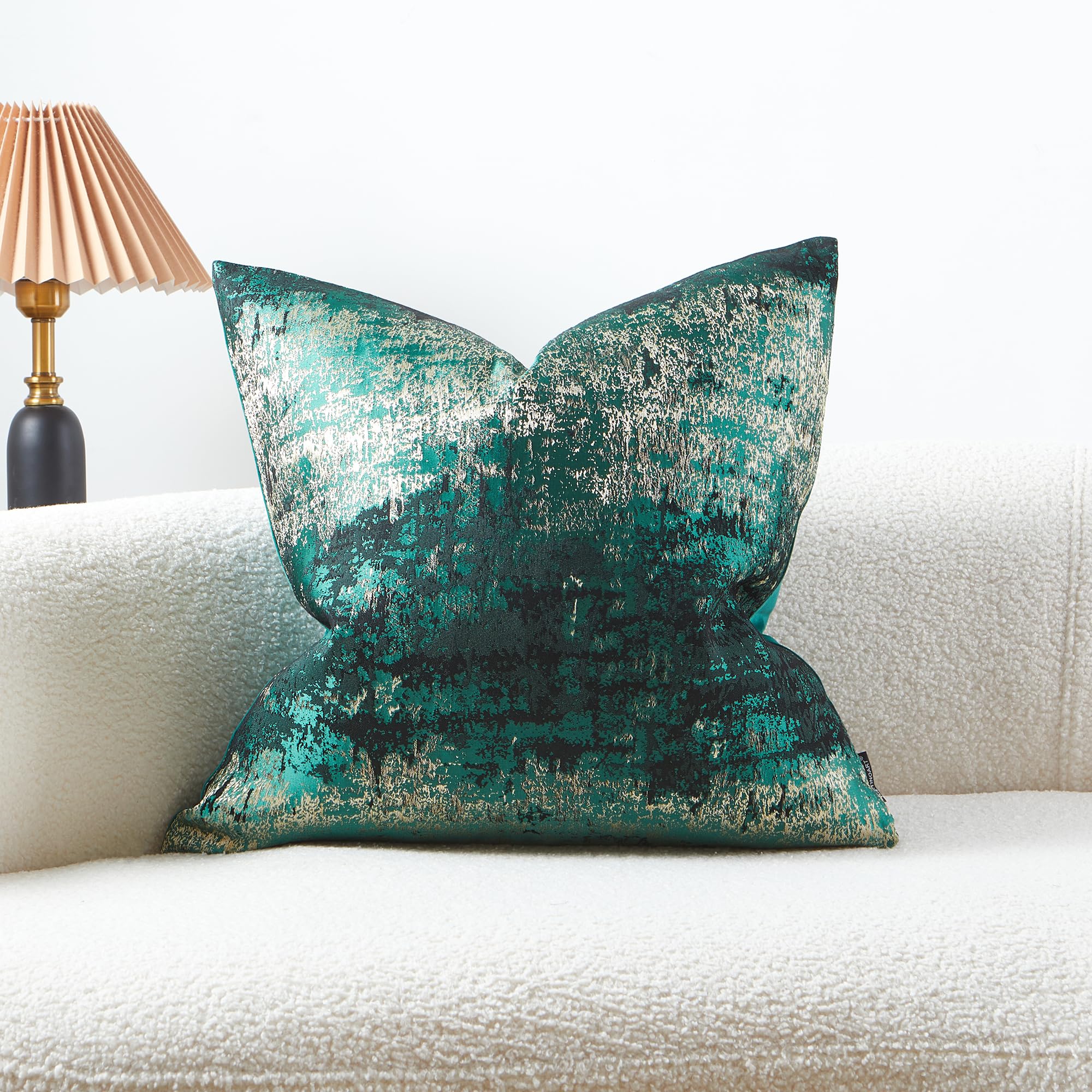 The-Tinoart Throw Pillow Covers Accent Green Gold Cushion Cover Luxury Modern Jacquard &Velevt Decorative Pillows Cover For Couc