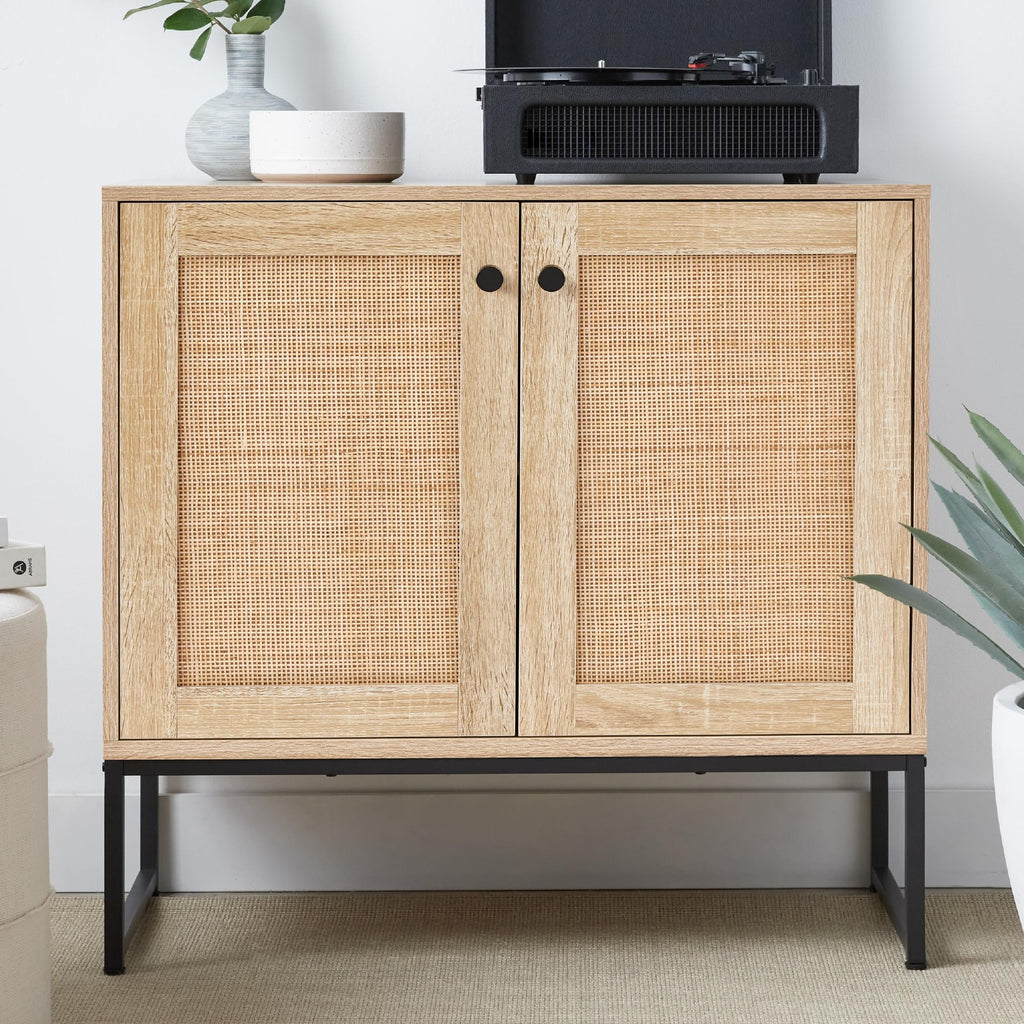 Best Choice Products 2-Door Rattan Storage Cabinet, Accent Furniture, Multifunctional Cupboard For Living Room, Hallway, Kitchen, Sideboard, Buffet Table W/Non-Scratch Foot Pads - Natural