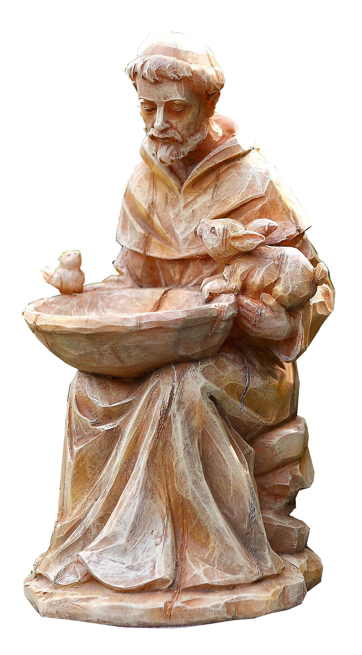 Napco 18062 Sitting St. Francis With Animals And Bird Feeder Garden Statue, 11.5'