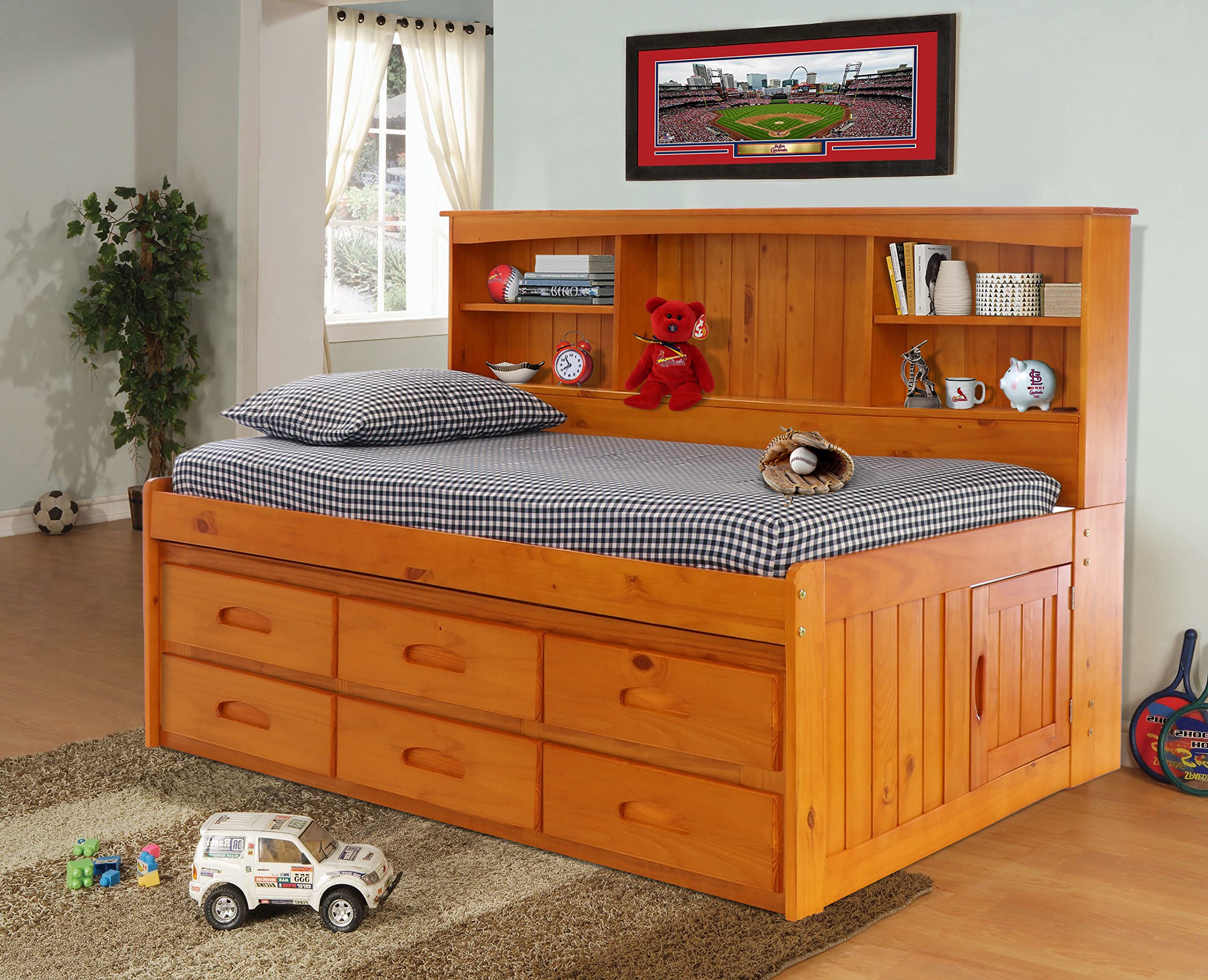 OS Home and Office Furniture Solid Pine Twin Daybed with Six Drawers - Thumbnail 2