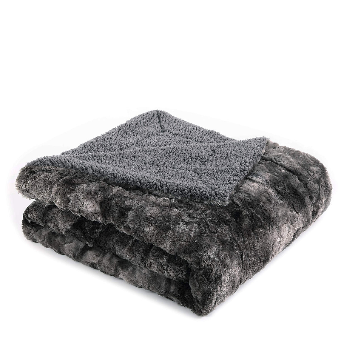 Soft Fuzzy Faux Fur Throw Blanket - Fluffy Warm Cozy Lightweight Reversible Gray Wolf Fur Plush Sherpa Blanket, 50' X 65'