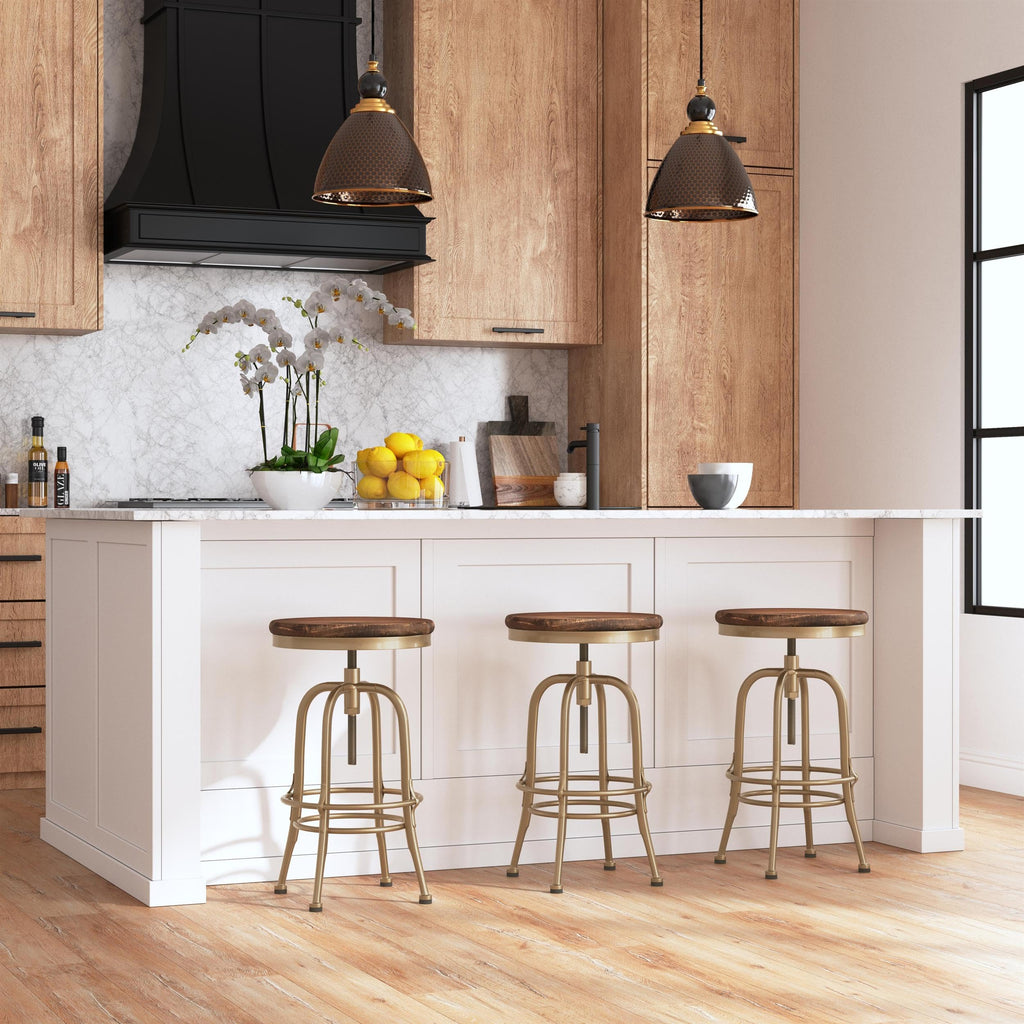 Kosas Home Piper 24-26&Quot; Adjustable Iron And Pine Wood Counter Stool In Natural