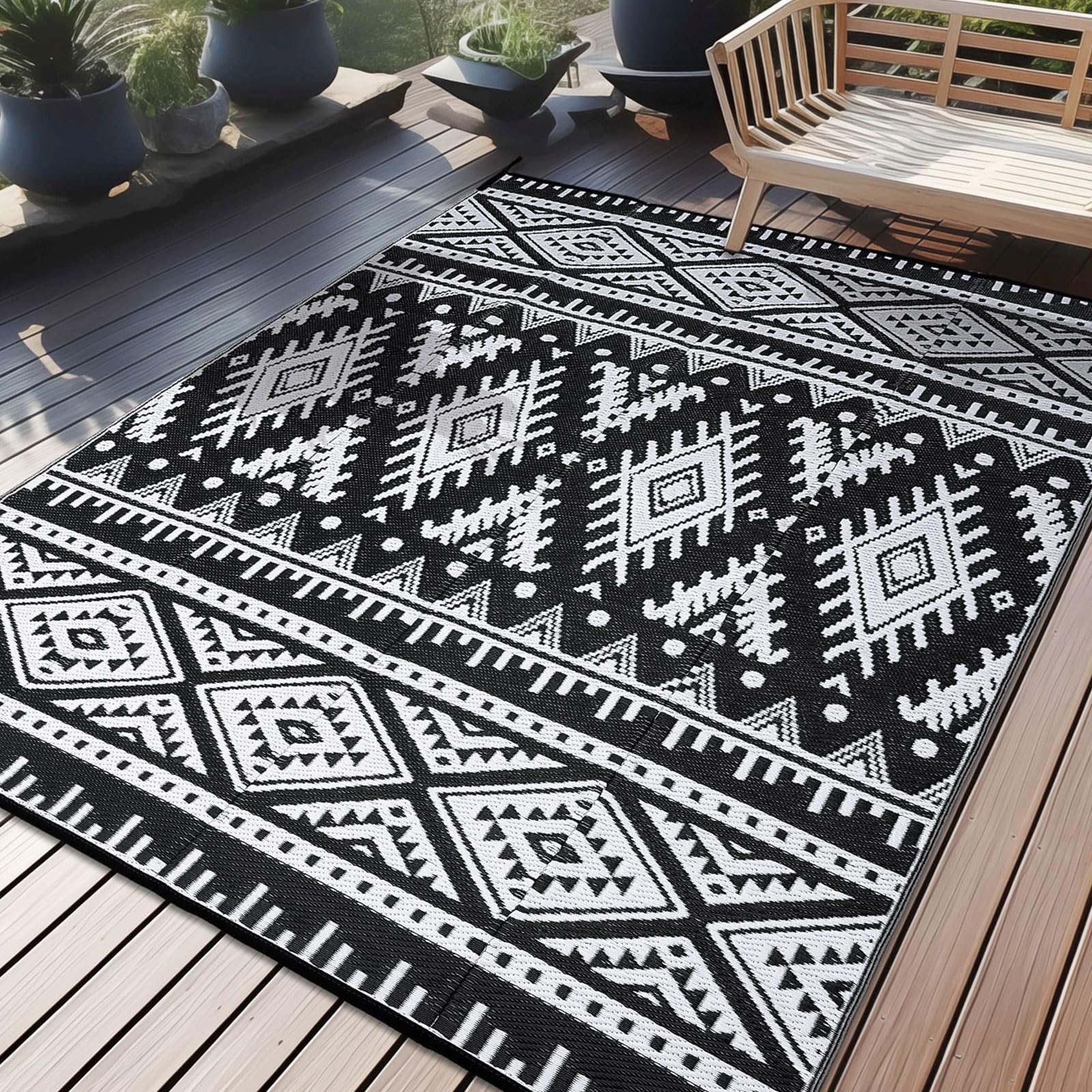 Olanly Outdoor Rug Waterproof 6X9 Ft, Reversible Outdoor Plastic Straw Rug, Boho Patio Rug, Indoor Outdoor Carpet, Rv Mat Outsid