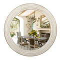 Reflinto 24 Rustic Round Wood Mirror, Distressed Decorative Mirrors for Wall Decor, Farmhouse Circle Mirror Frame with Beads Han