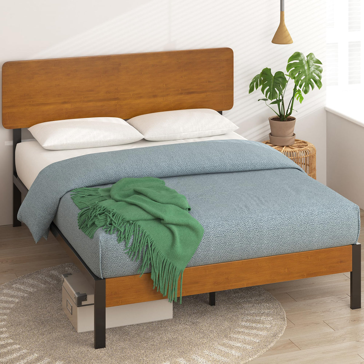 ZINUS Olivia Metal and Bamboo Platform Bed Frame, No Box Spring Needed, Wood Slat Support, Easy Assembly, Full