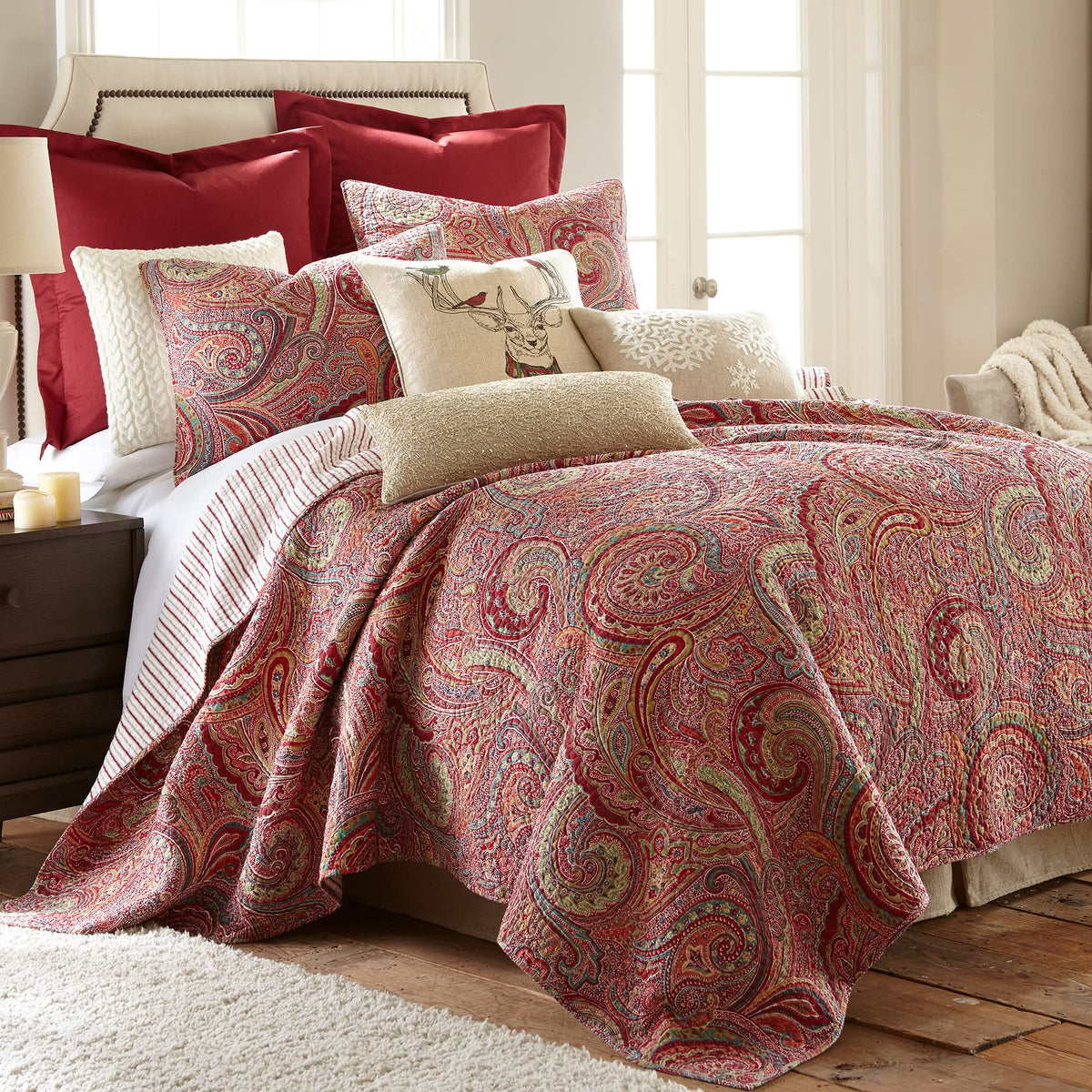 Levtex Home - Spruce Red Quilt Set - Full/Queen Quilt (88X92In.) + Two Standard Pillow Shams (26X20In.) - Paisley Pattern In Bur