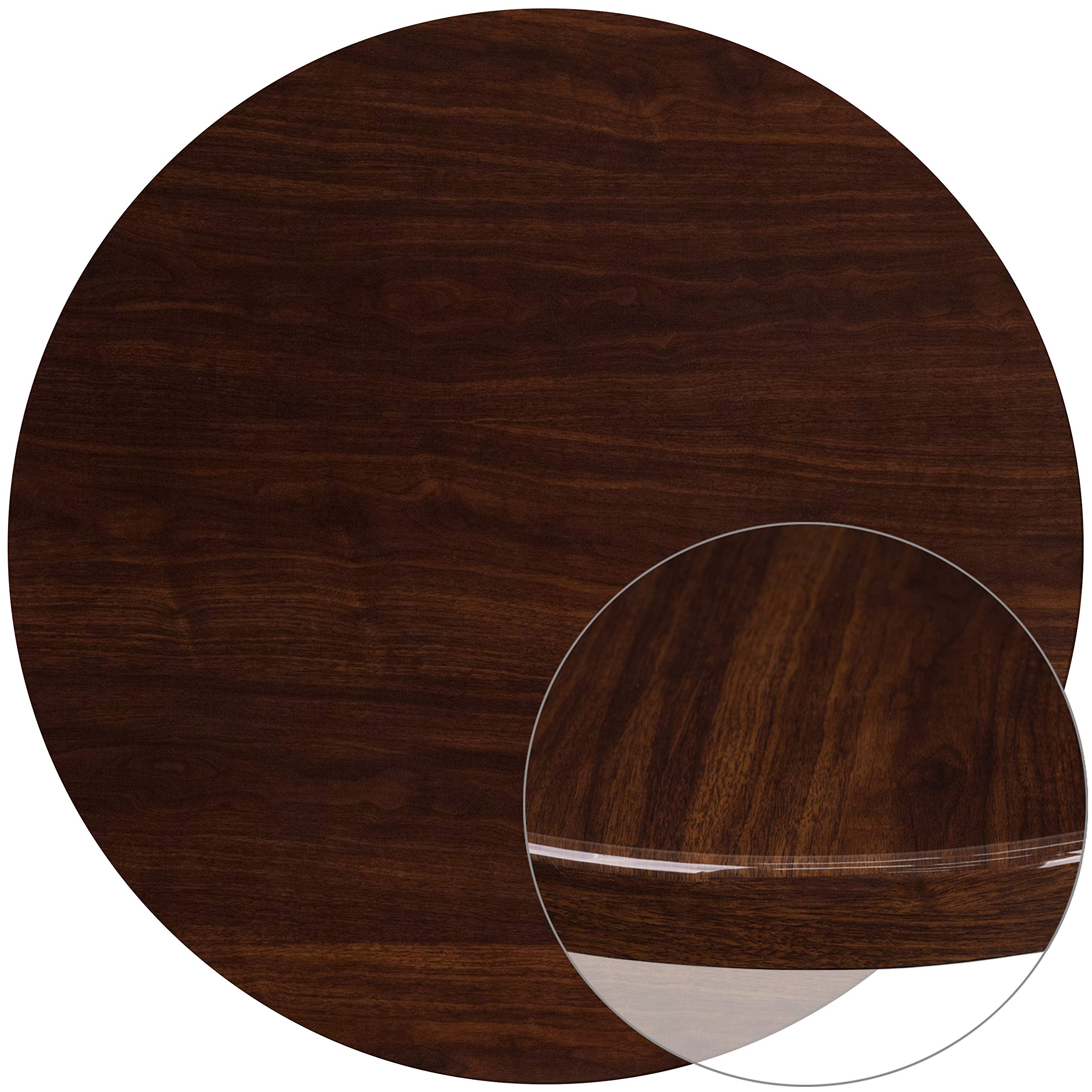 Flash Furniture Glenbrook 48'' Round High-Gloss Walnut Resin Table Top With 2'' Thick Drop-Lip