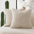 Foindtower 2 Pieces 16X16 Inch Neutral Cream, Faux Fur Throw Pillow Cover Accent Sherpa Pillow Fuzzy Soft Pillowcases Sheepskin