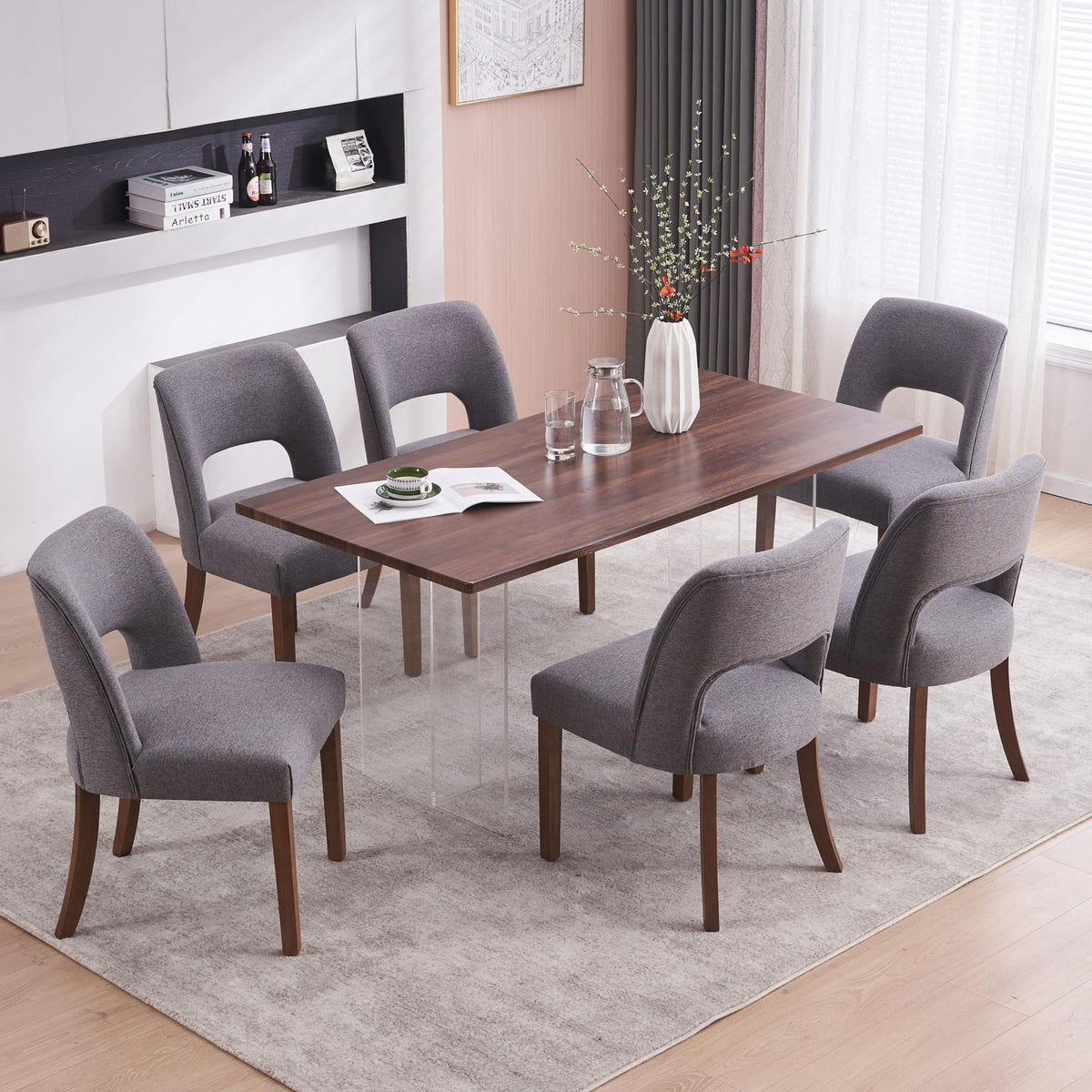 Vknow Wooden Dining Chairs Set Of 6, Modern Fabric Upholstered Dining Room Chair Kitchen Chairs, Farmhouse Dinner Chair For Kitc