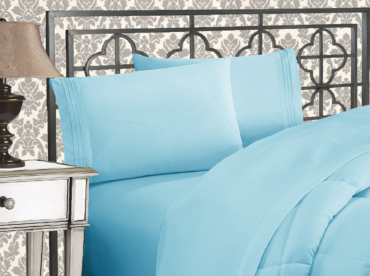 Elegant Comfort 1500 Thread Count Egyptian Three Line Embroidered Softest Premium Hotel Quality 4-Piece Bed Sheet Set, Wrinkle A
