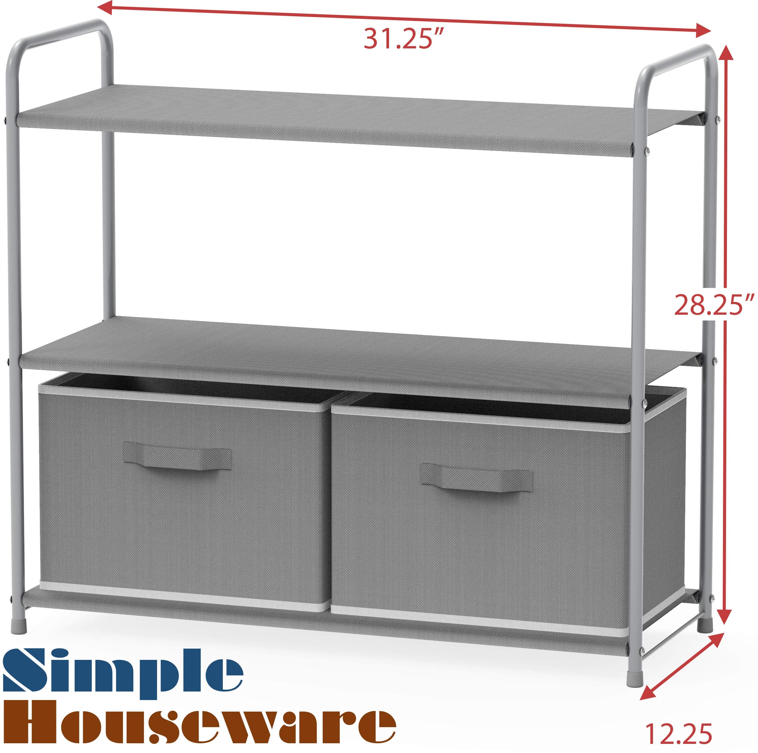 Simple Houseware 3-Tier Closet Storage With 2 Drawers, Grey