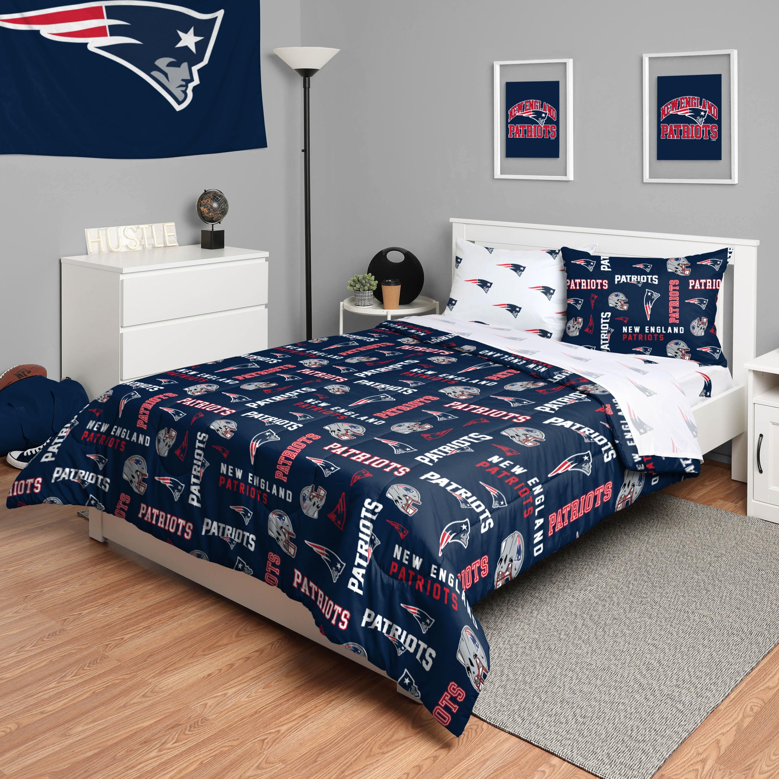 Foco New England Patriots Nfl Team Color Bed In A Bag Comforter Bedding 5 Piece Full Set