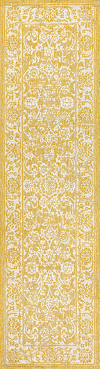 Jonathan Y Smb100E-210 Tela Bohemian Textured Weave Floral Indoor Outdoor Area Rug, Coastal Traditional Transitional Easy Cleaning,Bedroom,Kitchen,Backyard,Patio,Non Shedding 2 X 10, Yellow/Cream