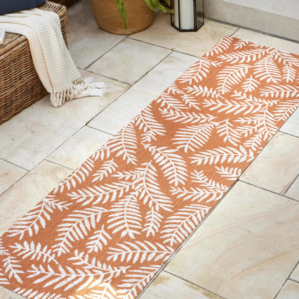 Jonathan Y Smb119E-28 Nevis Palm Frond Indoor Outdoor Area Rug, Coastal Casual Country & Floral Easy Cleaning,Bedroom,Kitchen,Backyard,Patio,Non Shedding, Orange/Cream, 2 X 8