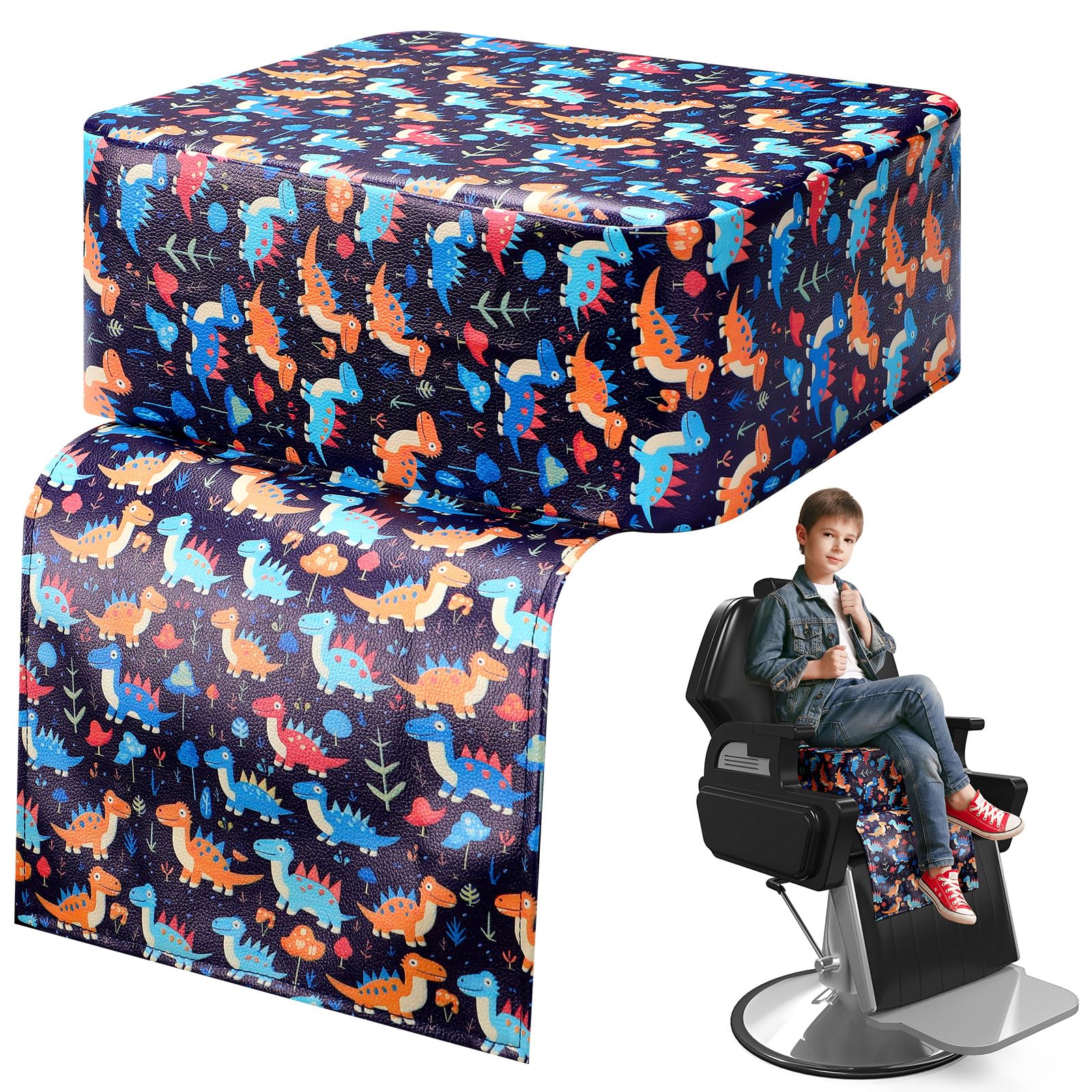 Threehoney Salon Booster Seat Children Leather Barber Chair Seat Cushion Styling Chair Dinosaur Pattern for Kids Child Hair Cutt