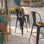 Commercial Grade 30 High Black-Antique Gold Metal Indoor-Outdoor Barstool with Removable Back