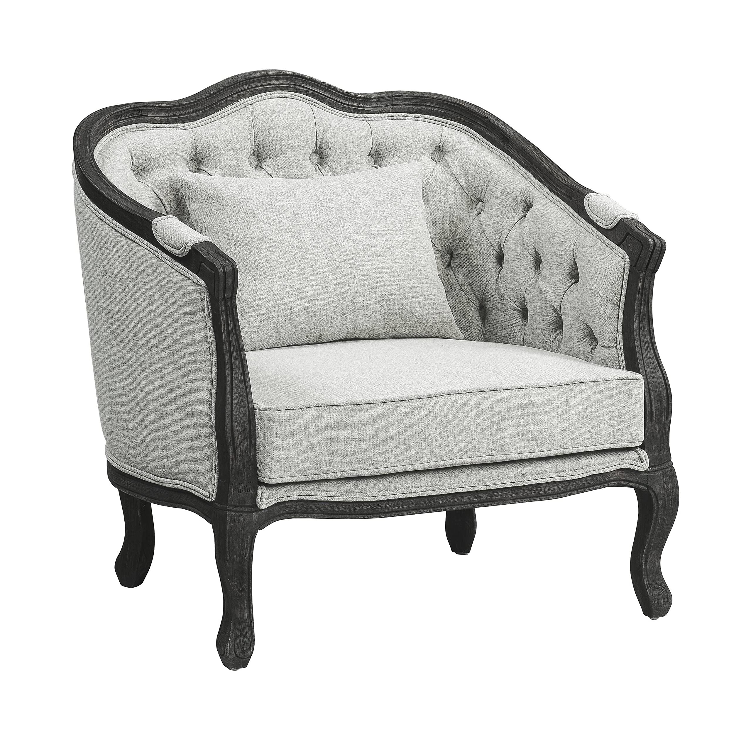 Acme Furniture Upholstered Chair with Button-Tufted Back, Gray and Dark Brown