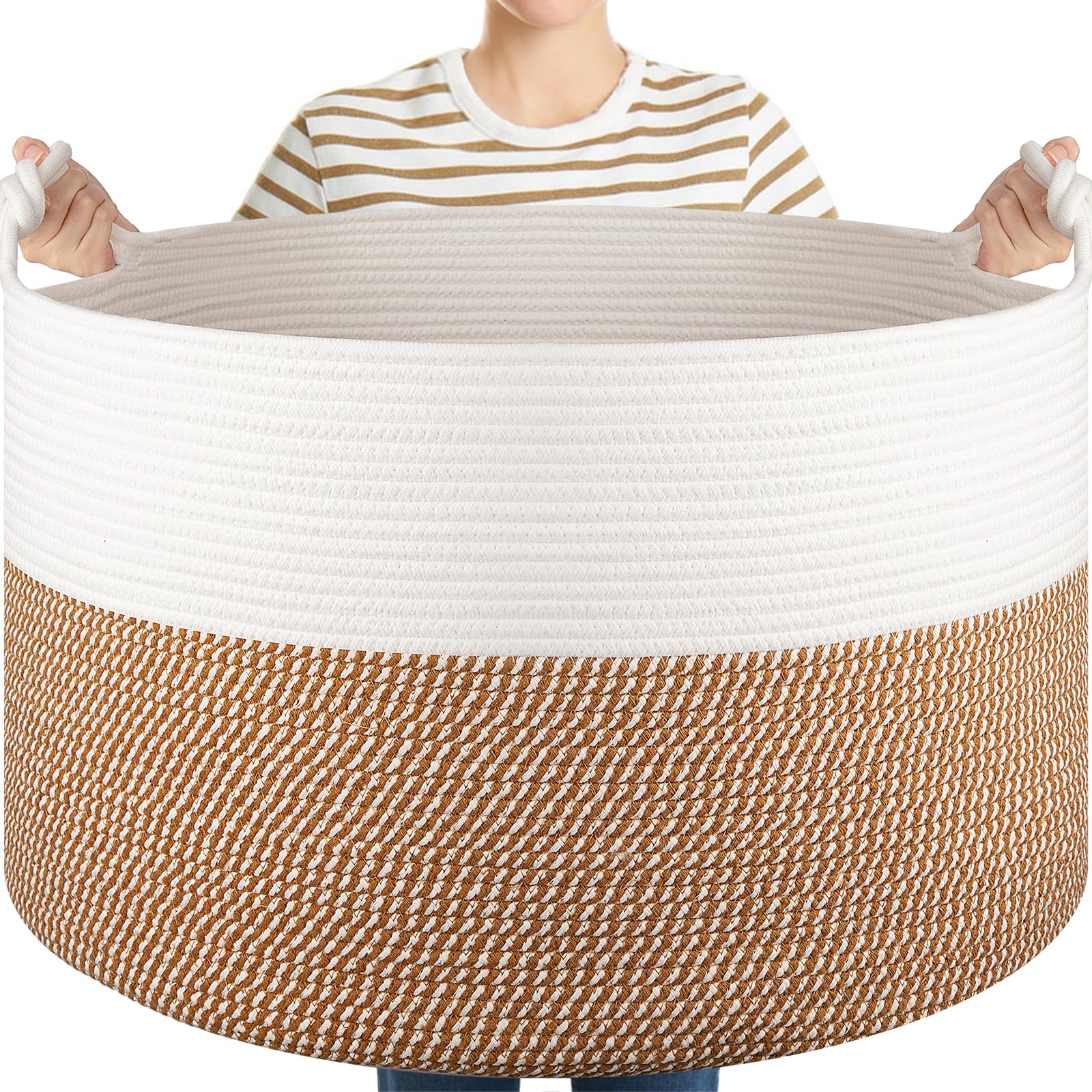 OIASKET XXL Large Blanket Storage Basket for Living Room, 105L Woven Cotton Rope Basket with Handles, Baby Toy Storage, Laundry 