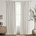 94 Inch Pinch Pleat Living Room Thermal Curtains for Winter, Blackout Thick Linen Boho Curtain for Sliding Glass Doors 2 Panels 