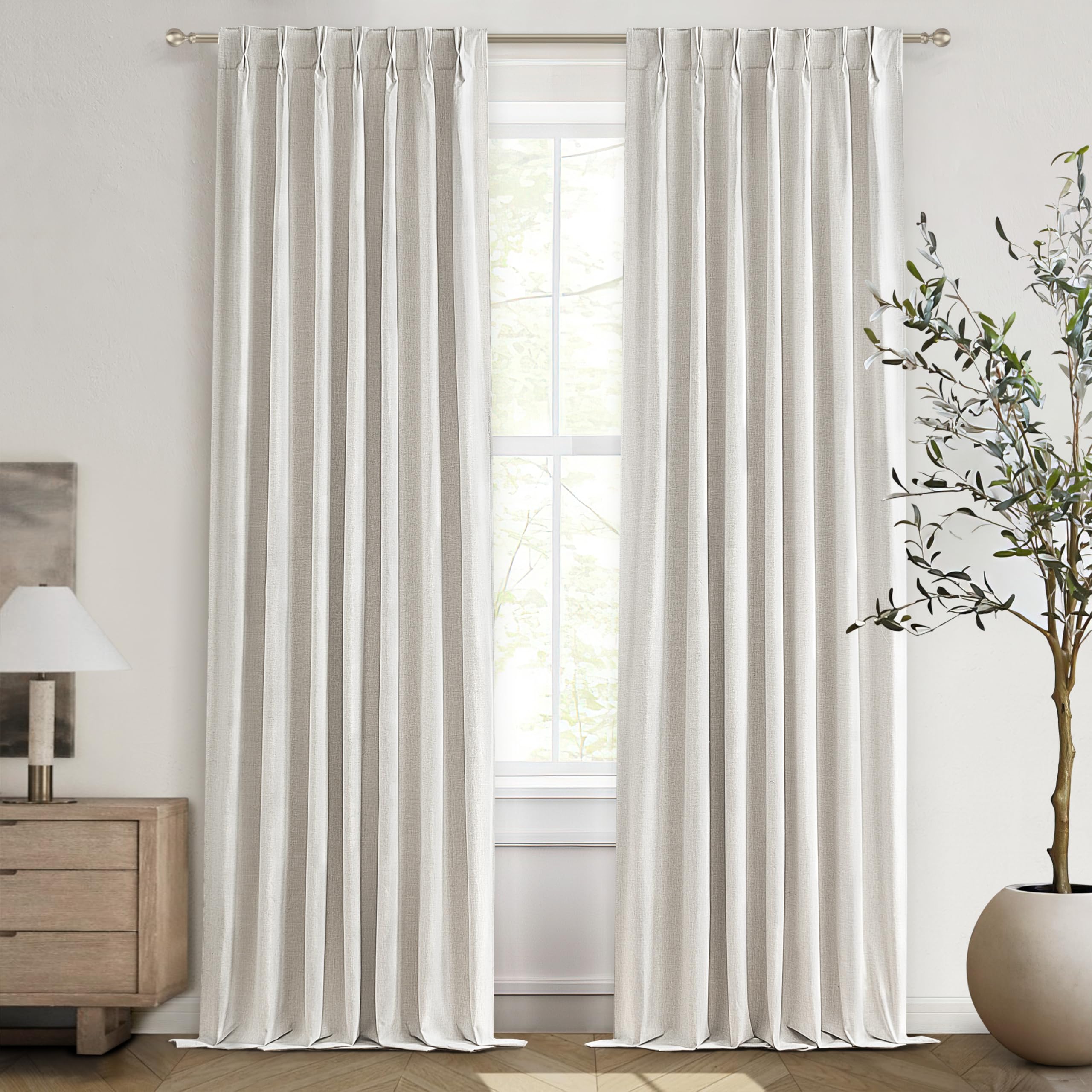 94 Inch Pinch Pleat Living Room Thermal Curtains for Winter, Blackout Thick Linen Boho Curtain for Sliding Glass Doors 2 Panels 