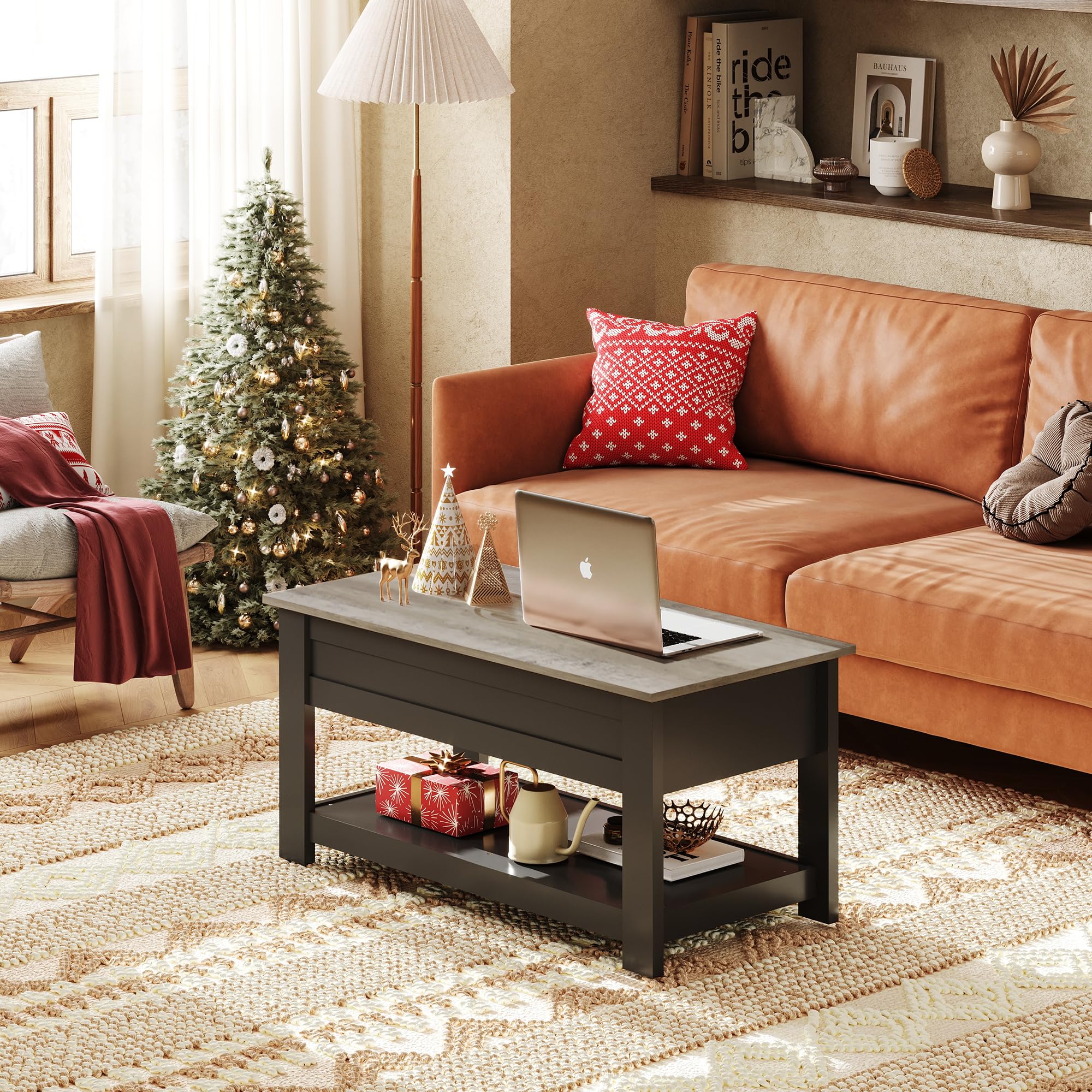 Wlive Coffee Table, 39' Lift Top Coffee Table With Hidden Compartment And Storage Shelf For Living Room,Greige