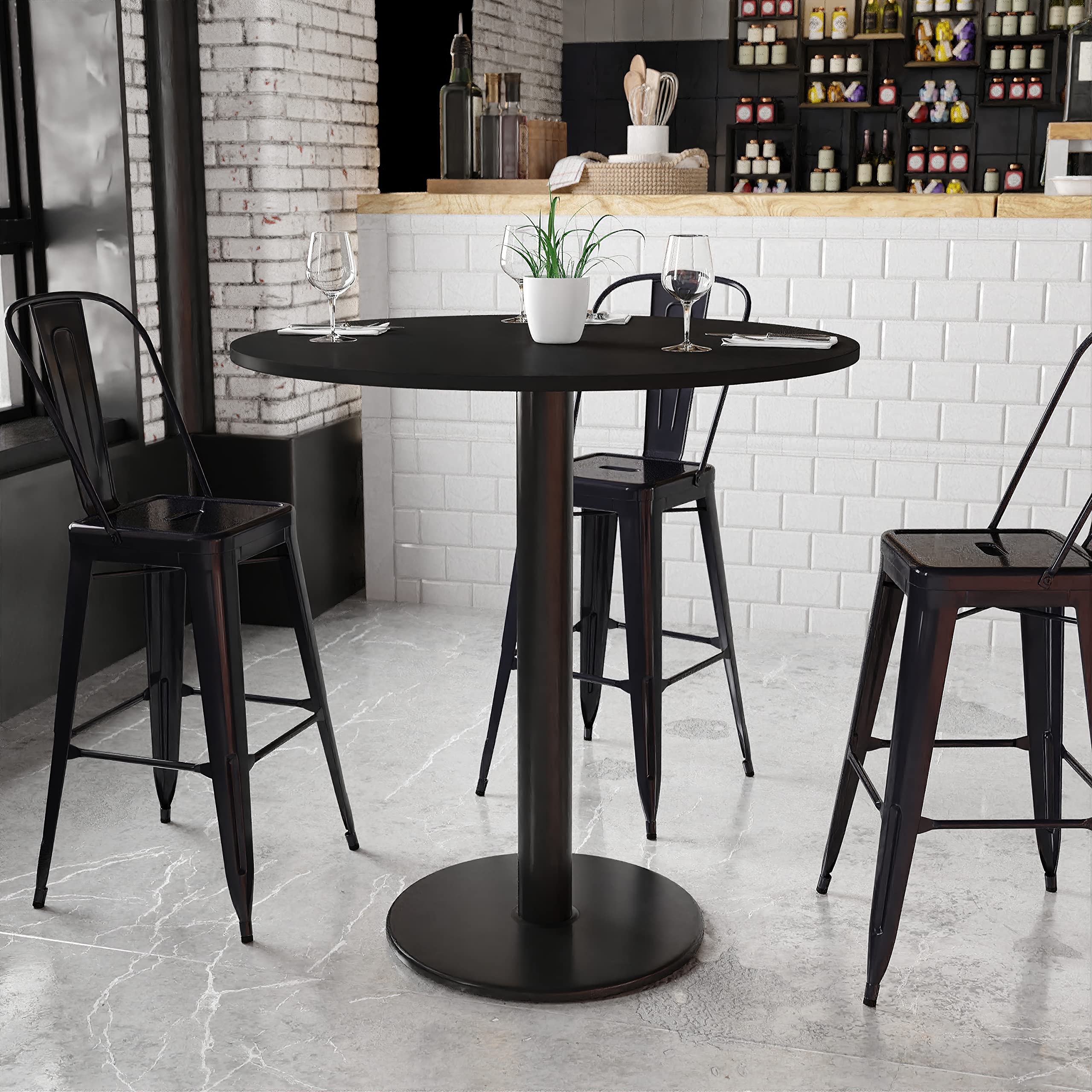 Flash Furniture Stiles 42'' Round Black Laminate Table Top with 24'' Round Bar Height Table Base