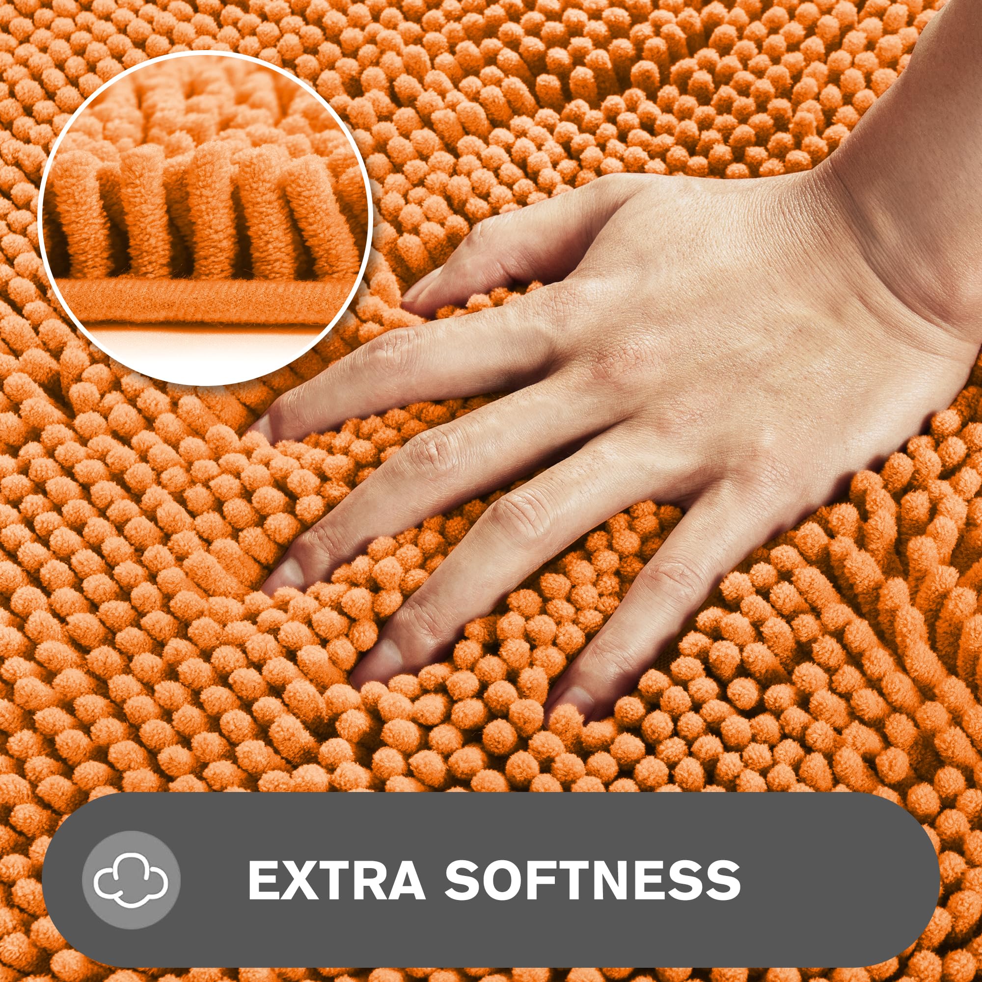 Pureswan Orange 47 X 17 Bathroom Rugs - Absorbent And Washable Bath Mat, Non-Slip, Thick Soft Chenille Bath Rugs For Bathroom Fl