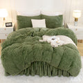 Andency Faux Fur Sage Green Comforter Set Queen Size, 3 Pieces Fluffy Fuzzy Plush Bedding Comforter Set (1 Shaggy Velvet Comfort