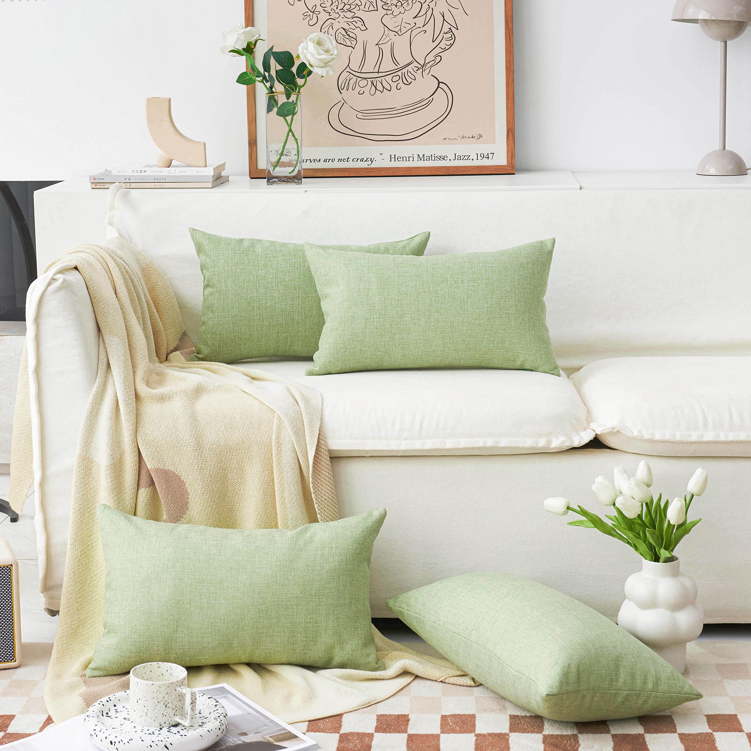Home Brilliant 12X20 Pillow Cover For Couch Sage Throw Pillow Covers Farmhouse Rectangle Pillow Covers Set Of 4, Gadern Couch Pa