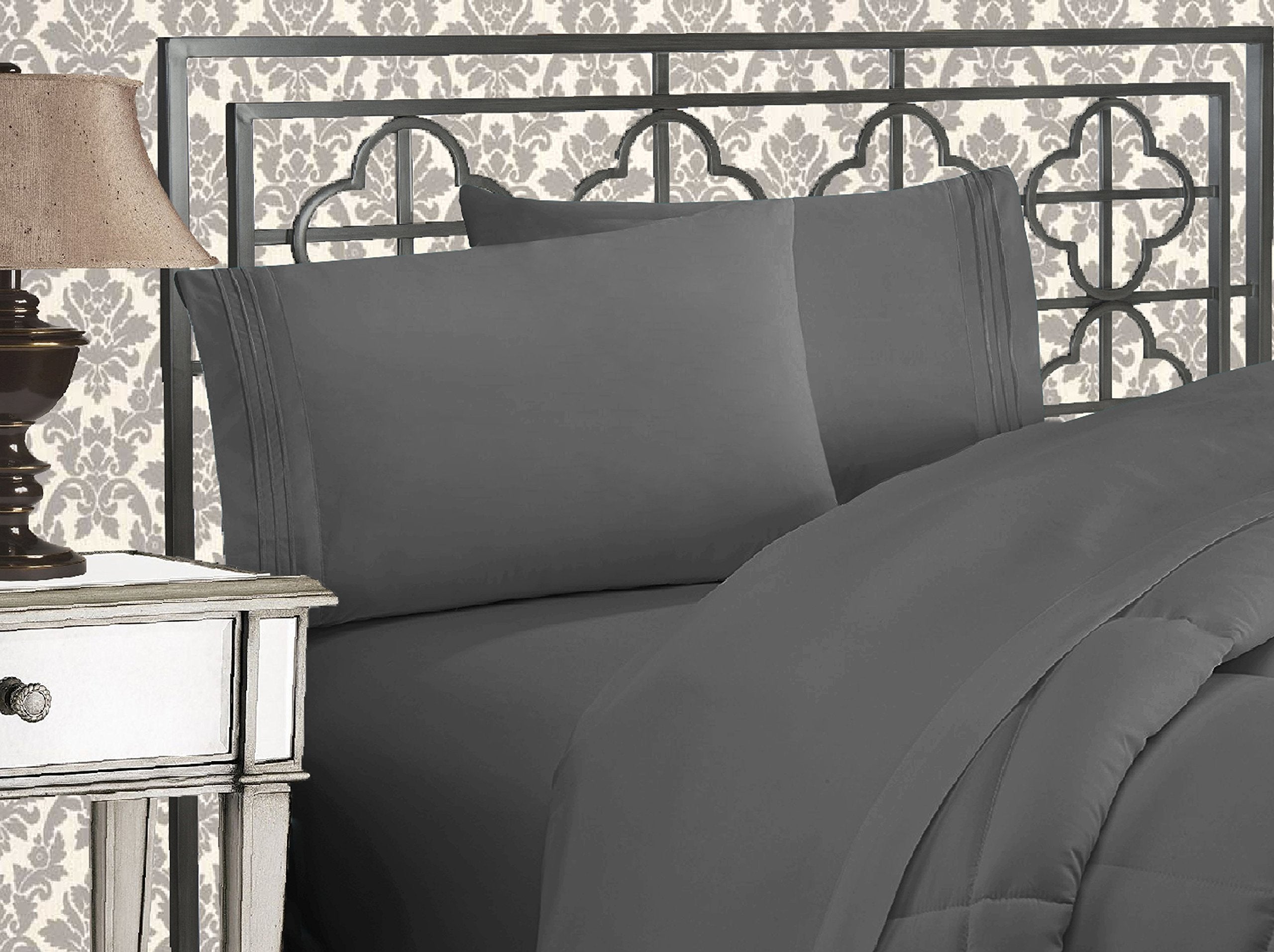 Elegance Linen 1800 Series 4-Piece Solid Egyptian Quality Bed Sheets With Deep Pockets Up To 16' Full Gray