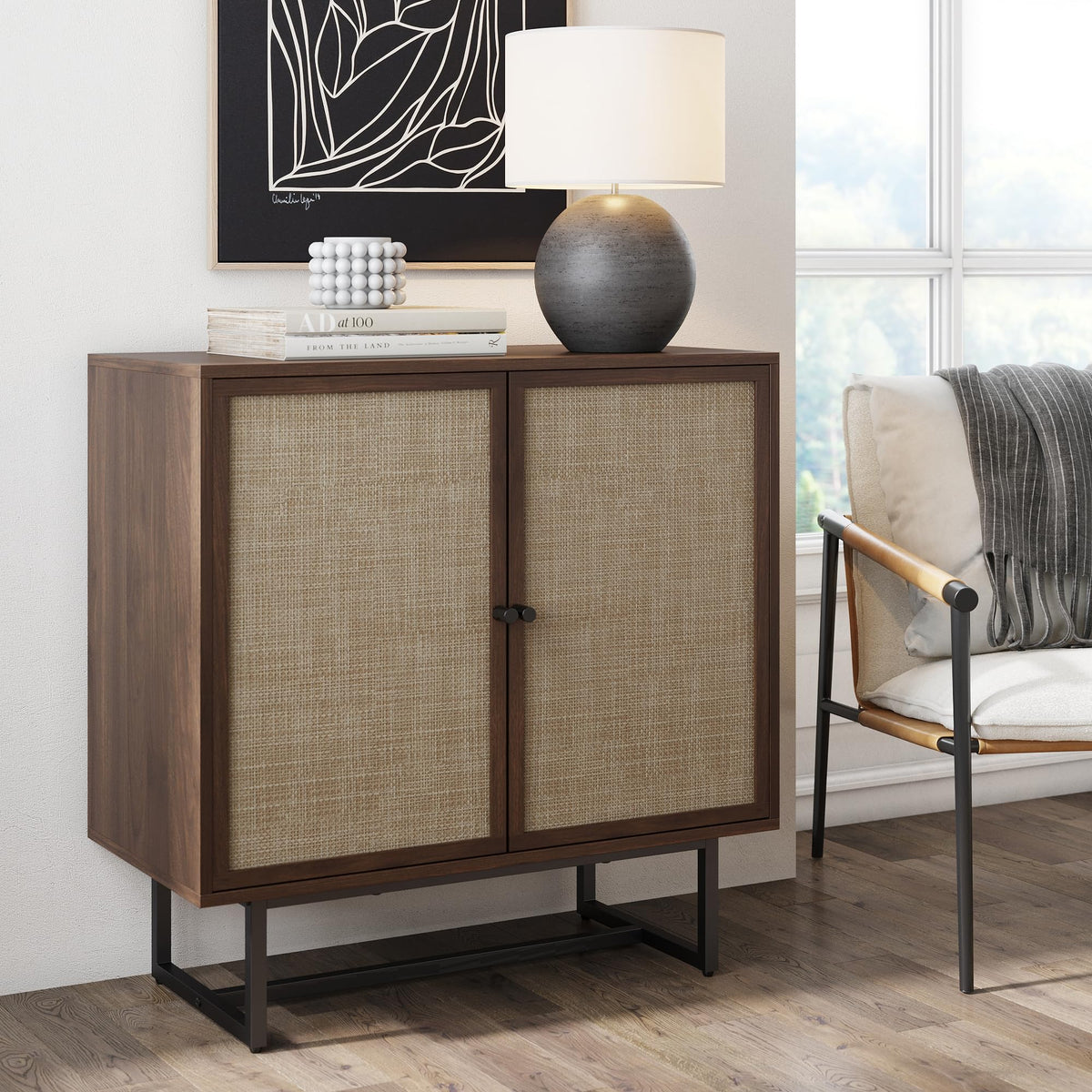 Nathan James Accent Boho Modern Free Standing Buffet Sideboard Hallway, Entryway, Dining Living Room, 1 Storage Cabinet, Kova - 