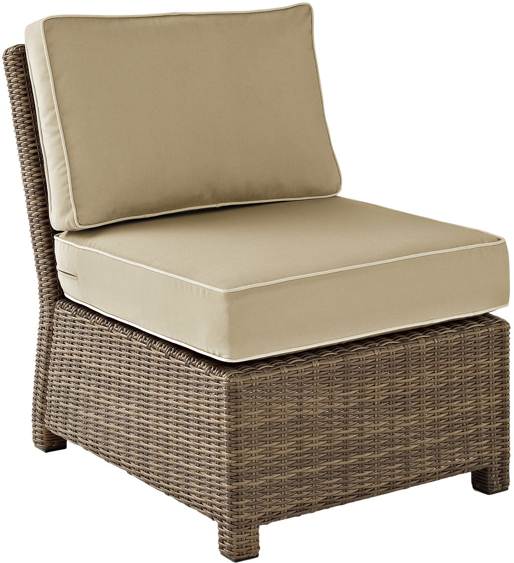 Crosley Furniture Bradenton Armless Outdoor Sectional Chair, Wicker Patio Chairs for Porch, Deck, Backyard, Brown with Sand Cushions