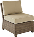 Crosley Furniture Bradenton Armless Outdoor Sectional Chair, Wicker Patio Chairs for Porch, Deck, Backyard, Brown with Sand Cushions
