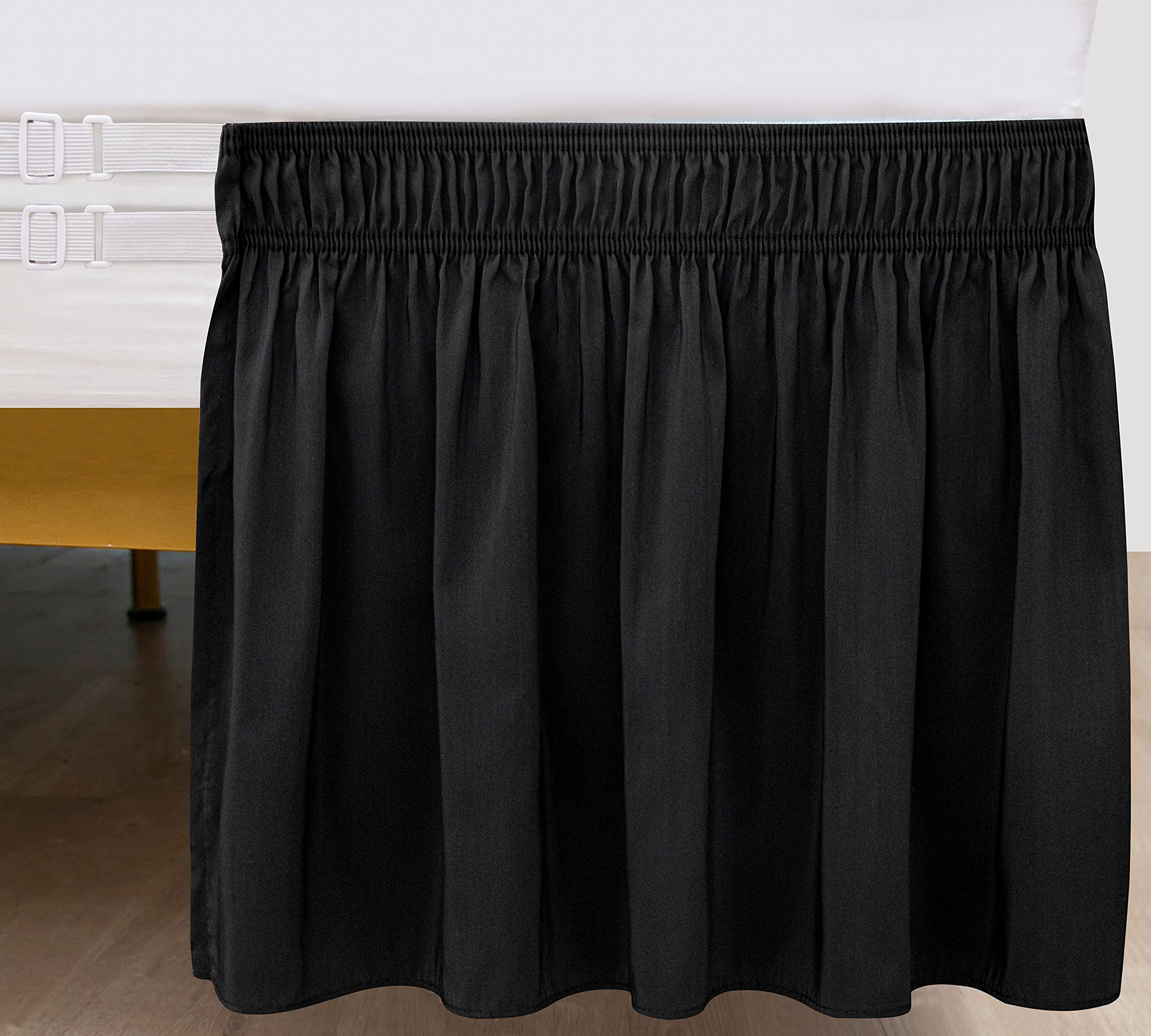 Biscaynebay Wrap Around Bed Skirts With Split Corners For Queen Beds 15' Drop, Black Elastic Dust Ruffles Easy Fit Wrinkle & Fade Resistant Silky Luxurious Fabric Solid Machine Washable