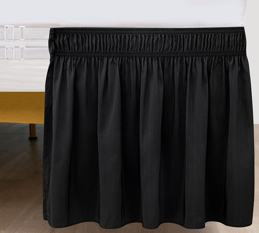 Biscaynebay Wrap Around Bed Skirts With Split Corners For Queen Beds 18' Drop, Black Elastic Dust Ruffles Easy Fit Wrinkle & Fade Resistant Silky Luxurious Fabric Solid Machine Washable