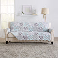 Reversible Floral Patchwork Furniture Protector Scalloped Edge Stain Resistant Printed Furniture Protector Maribel Collection (Sofa, Gray/Aqua)