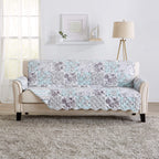 Reversible Floral Patchwork Furniture Protector Scalloped Edge Stain Resistant Printed Furniture Protector Maribel Collection (Sofa, Gray/Aqua)
