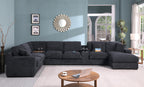 Lilola Home Celine Dark Gray Chenille Fabric Corner Sectional Sofa with Right-Facing Chaise, Cupholders, and Charging Ports