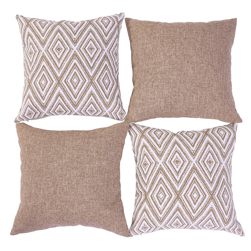 Hpuk Decorative Throw Pillow Covers Set Of 4 Geometric Design Linen Cushion Cover For Couch Sofa Living Room, 20'X20' Inches, Light Brown