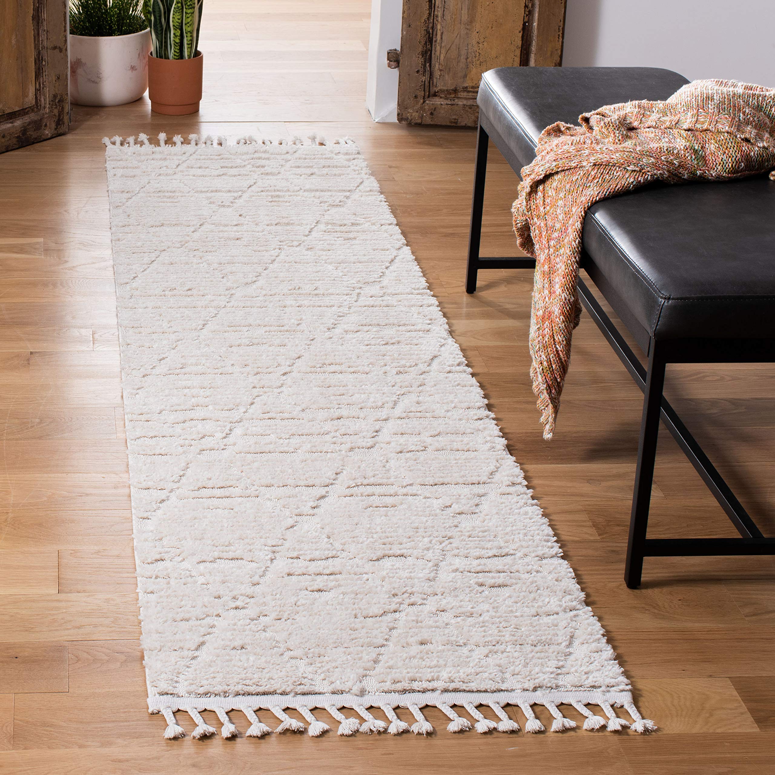 SAFAVIEH Marrakech Collection Runner Rug - 22 x 8, Beige, Moroccan Boho Tribal Tassel Design, Non-Shedding & Easy Care, Ideal 