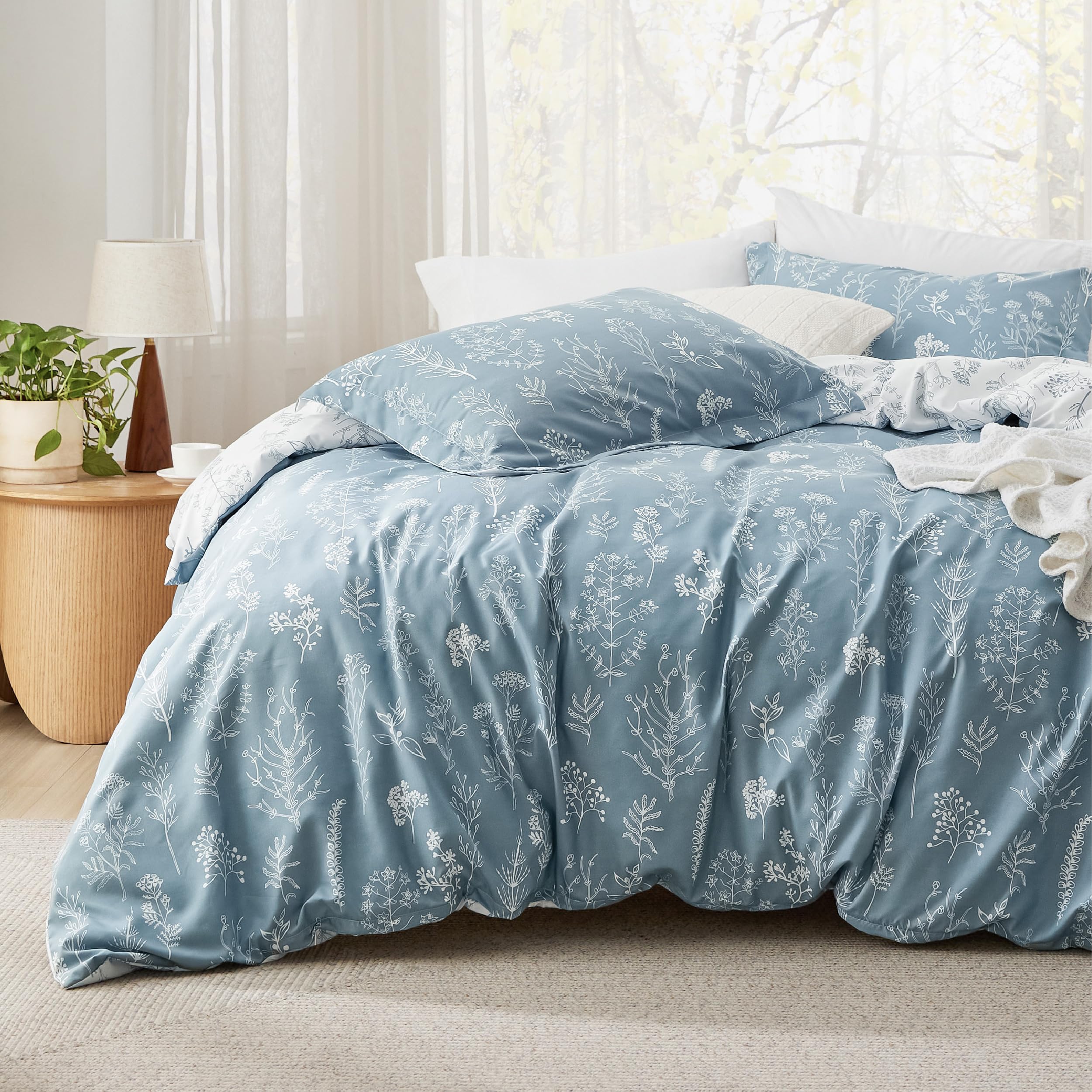 Bedsure Duvet Cover King Size - Reversible Floral Duvet Cover Set With Zipper Closure, Mineral Blue Bedding Comforter Cover, 3 Pieces, 1 Duvet Cover 104'X90' And 2 Pillow Shams 20'X36'
