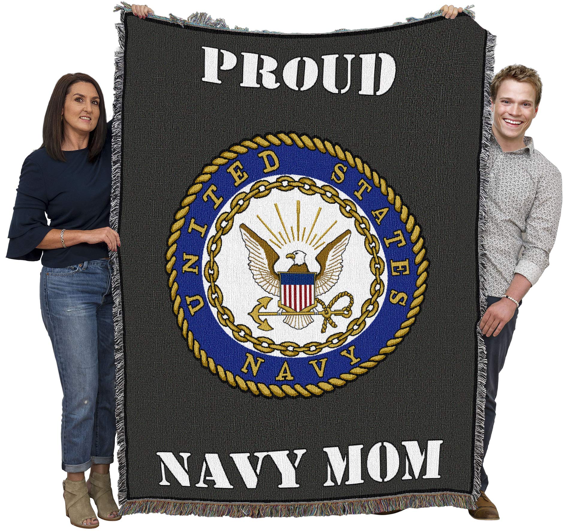 Pure Country Weavers Pcw - Us Navy - Proud Mom Emblem Blanket - Gift Military Tapestry Throw Woven From Cotton - Made In The Usa