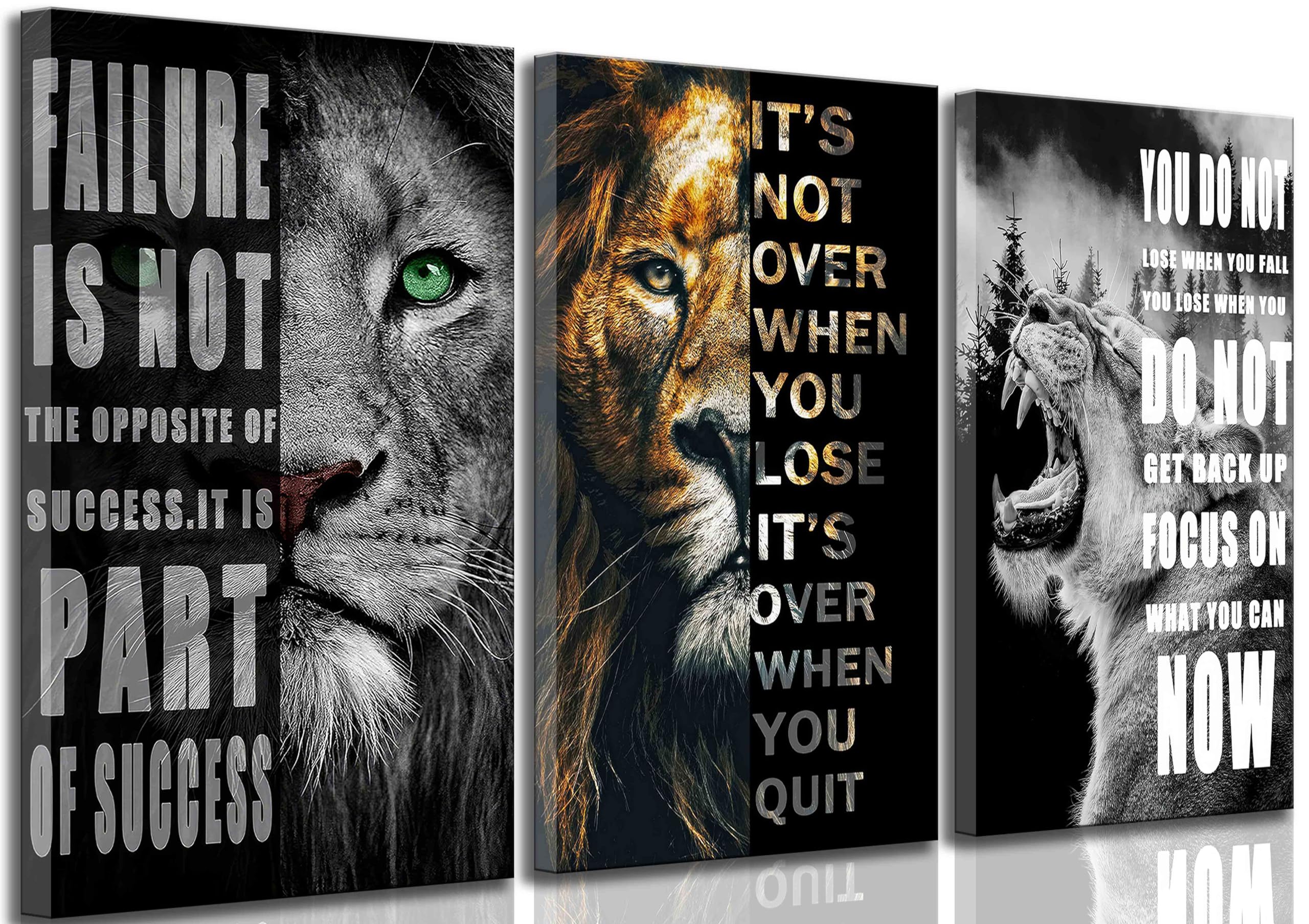 3 Pieces Office Inspirational Canvas Wall Art Modern Motivational Quotes Black And White Lion Pictures Wall Decor Inspiring Post
