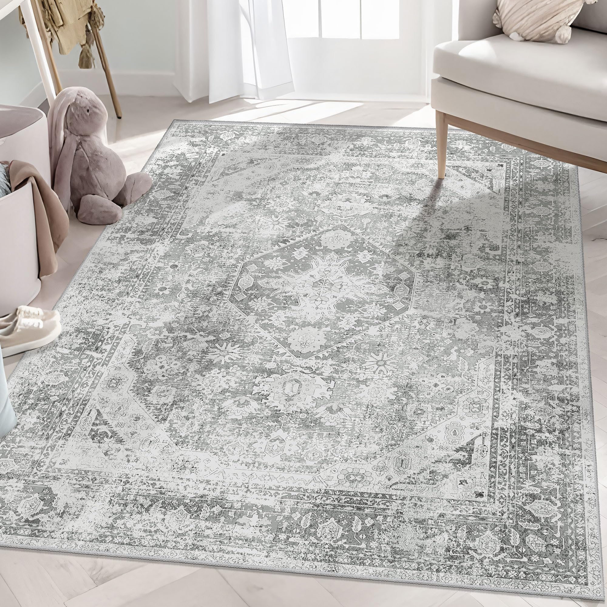 MUJOO Washable Rug 3x5 Area Rugs for Entryway Bedroom Living Room Bathroom Bedside Boho Small Non Slip Throw Carpet Indoor Sof