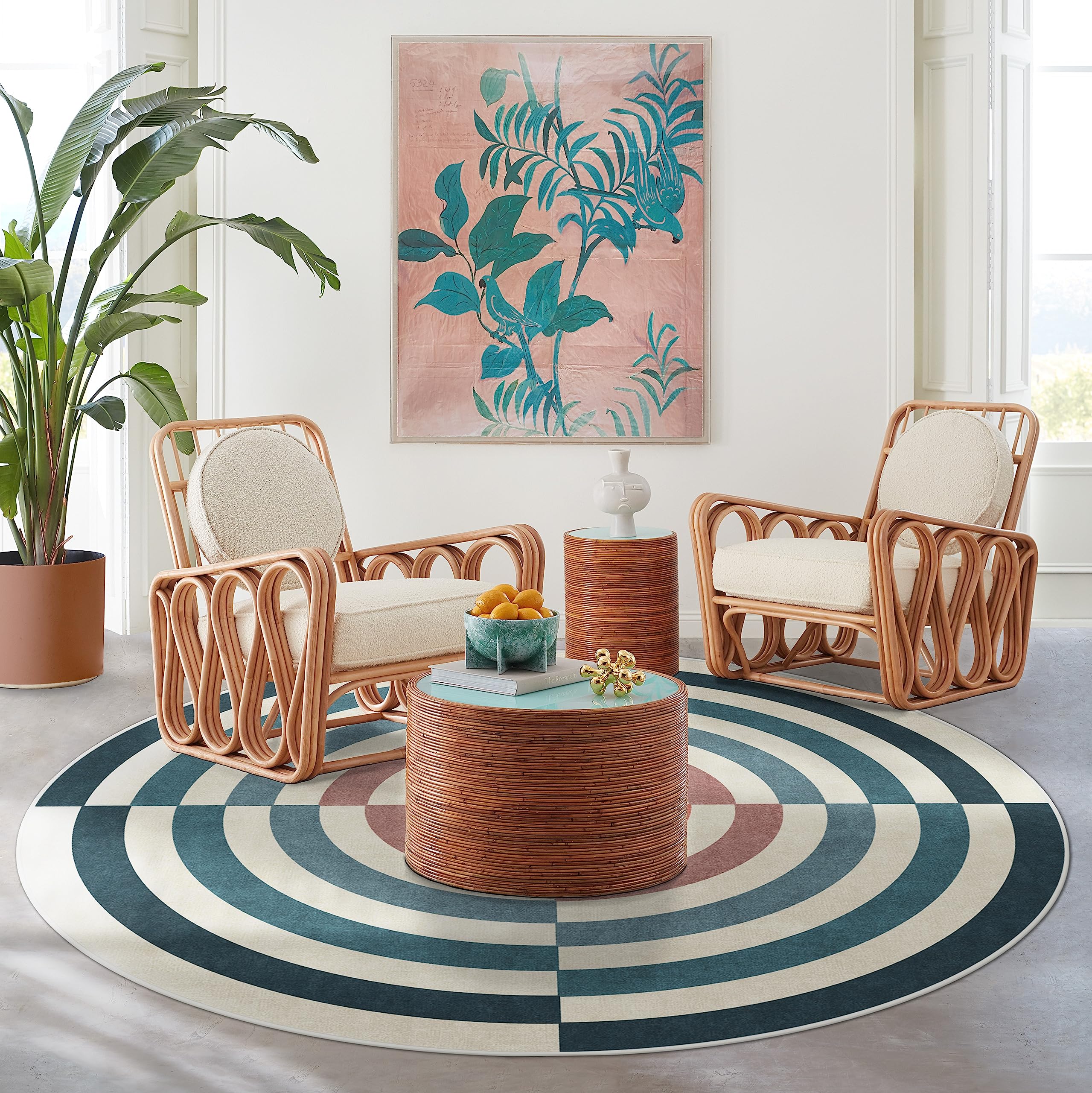Ruggable X Jonathan Adler Round Rug - Perfect Modern Non-Slip & Washable Rug, Ideal For Living Room, Bedroom, Kitchen - Aestheti