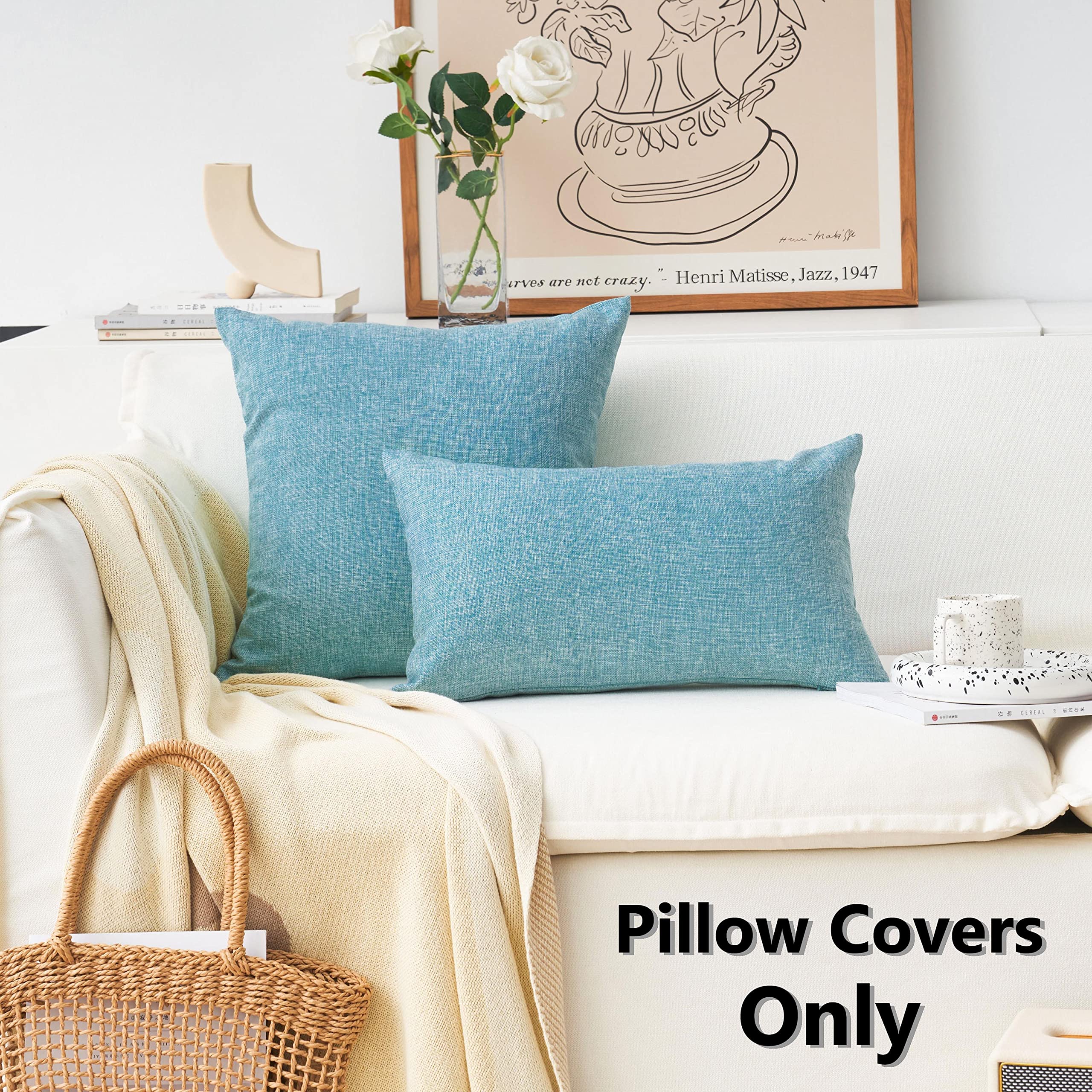 Home Brilliant Teal Throw Pillow Covers Rectangular 12X20 Pillow Cover Linen Decorative Bed Pillows Cases For Couch Sofa, 12 X 2