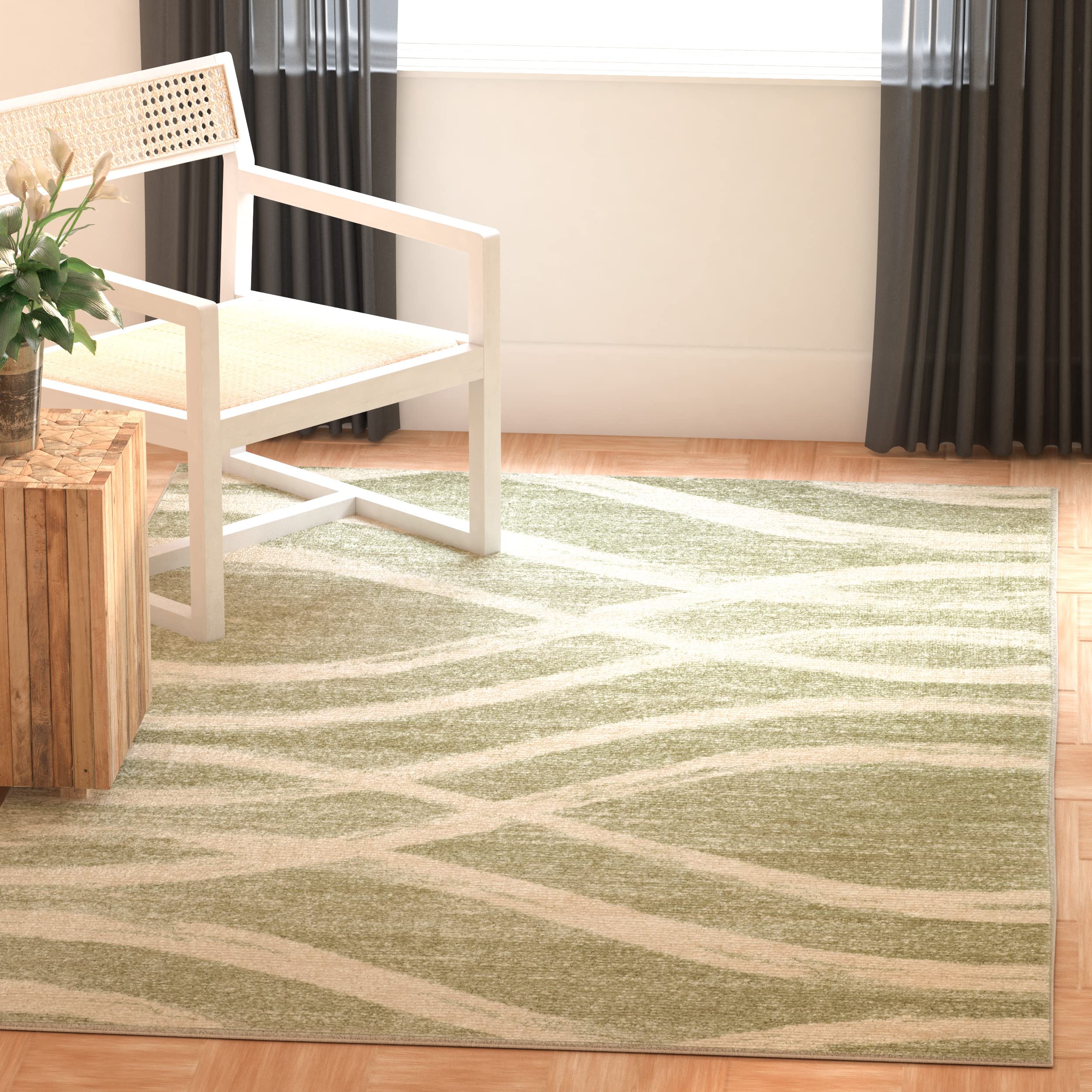 SAFAVIEH Adirondack Collection Area Rug - 5 Square, Sage & Cream, Modern Wave Distressed Design, Non-Shedding & Easy Care, Idea
